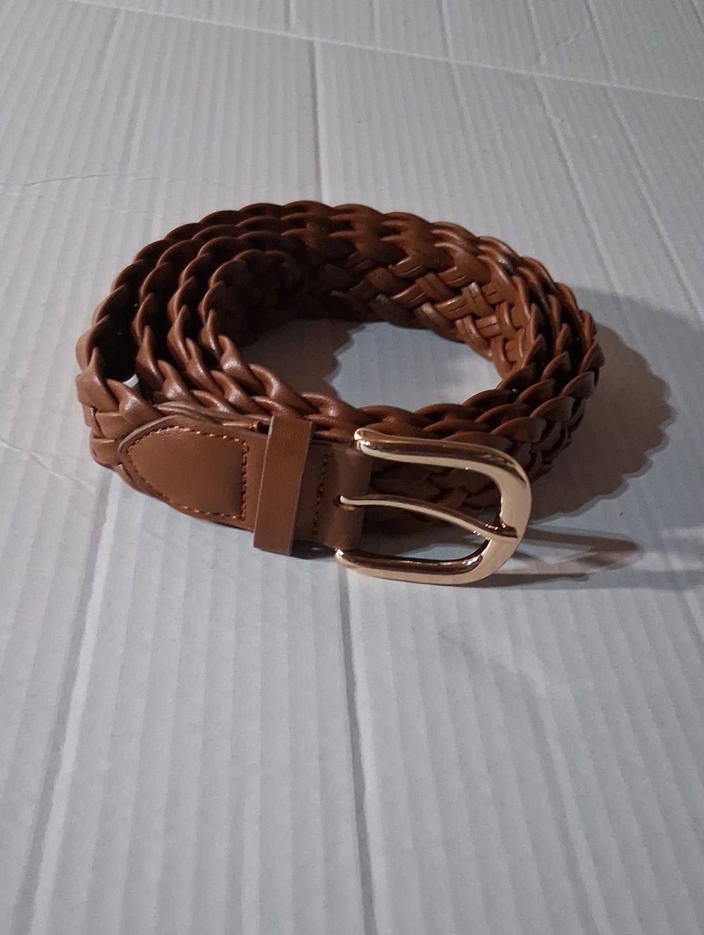 Women's Braided Tan Belt with Gold Buckle